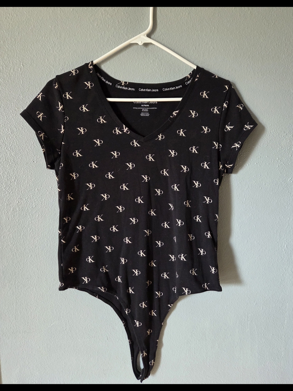Calvin Klein Black Logo V-Neck Short Sleeve Bodysuit